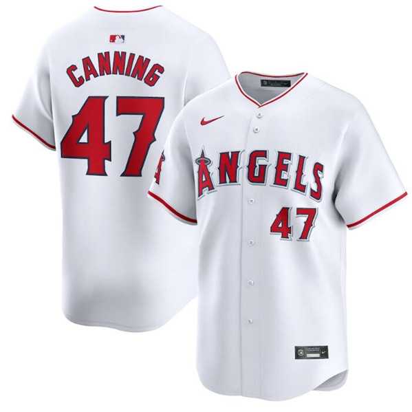 Mens Los Angeles Angels #47 Griffin Canning White Home Limited Baseball Stitched Jersey Dzhi